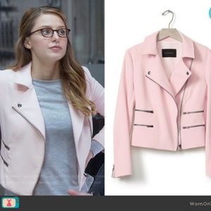 Pink double zipper moto jacket